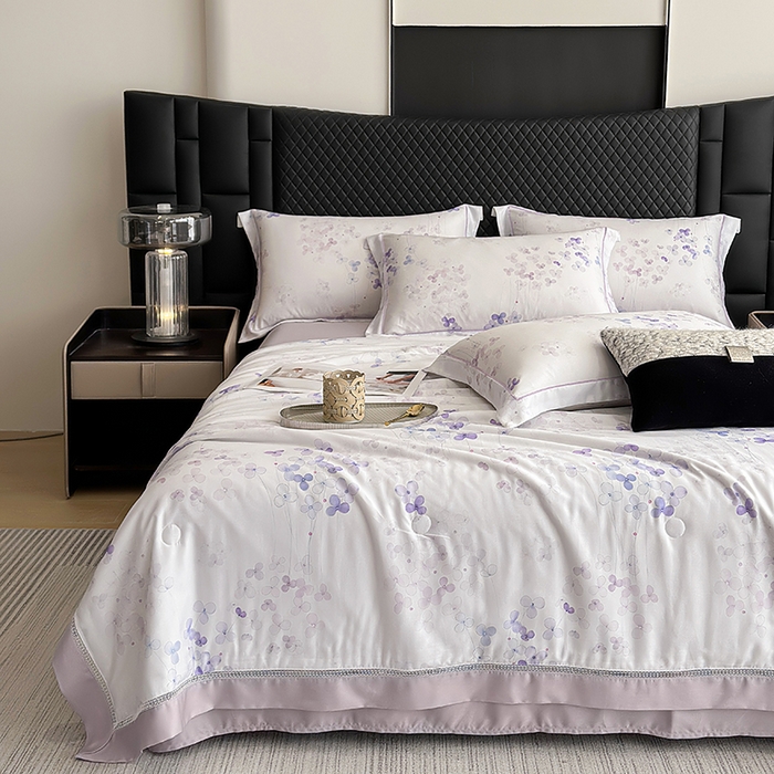 91家纺网 家纺一手货源 找家纺 娇逸家居 2025新款50支印花莱赛尔天丝夏被镂空款花边夏凉被 绮梦