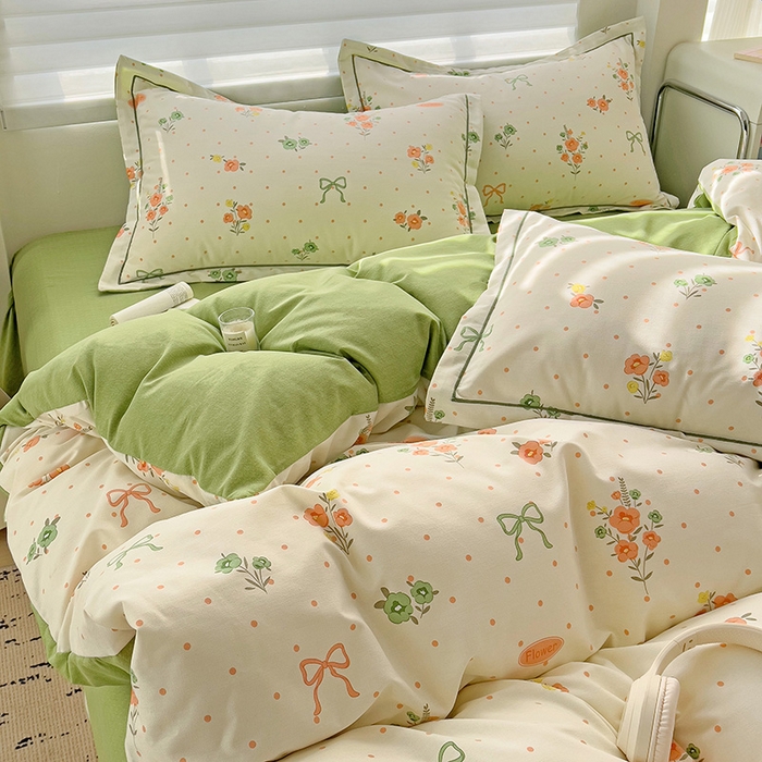 91家纺网 家纺一手货源 找家纺 暖芯优选 2025新款小清新印花全棉磨毛四件套 长相思