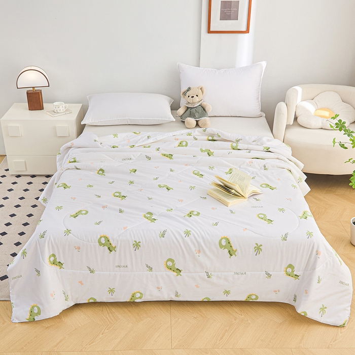 91家纺网 家纺一手货源 找家纺 首爱小清新印花里外全棉夏被纱布夏被纯棉夏被棉花被夏凉被空调被子儿童夏被 恐龙乐园