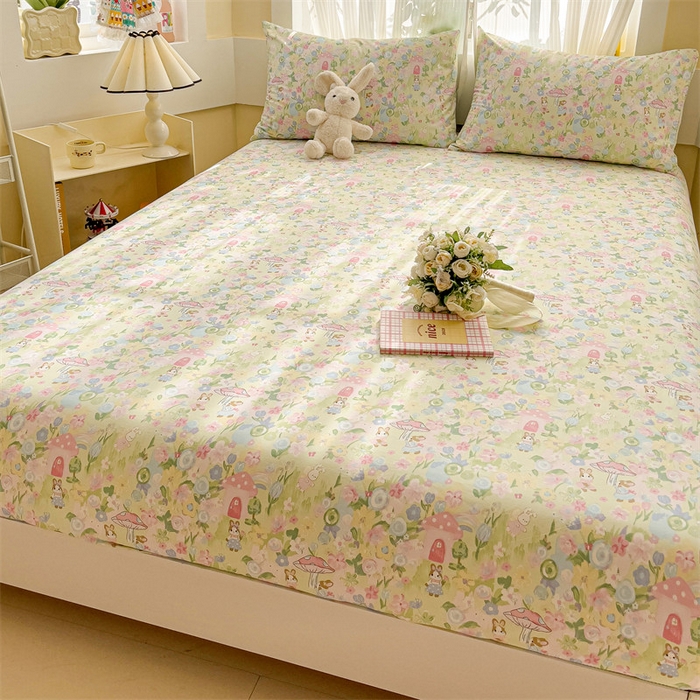 91家纺网 家纺一手货源 找家纺 名兮家居 2025新款13372全棉印花四件套单品系列-单床笠 花花世界