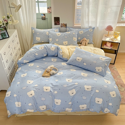 91家纺网 家纺一手货源 找家纺 寻米 2025新款13070全棉印花四件套系列 云朵小熊