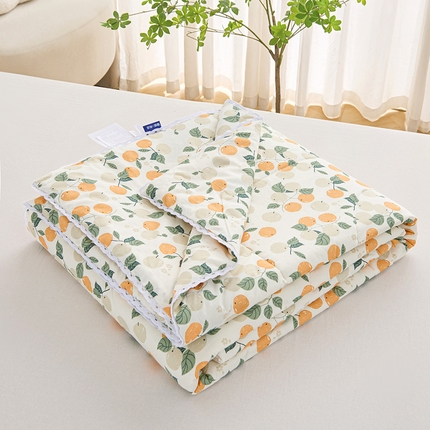 首爱小清新印花里外全棉夏被纱布夏被纯棉夏被棉花被夏凉被空调被子儿童夏被 心想事橙