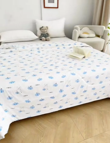 91家纺网 家纺一手货源 找家纺 金泰莱 2025新款里外全棉夏被纱布夏被棉花被子夏凉被纯棉夏被空调被 蓝小兔