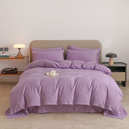 91家纺网 家纺一手货源 找家纺 富馨莱 2025新款60支纯棉纯色双拼四件套 丁香紫