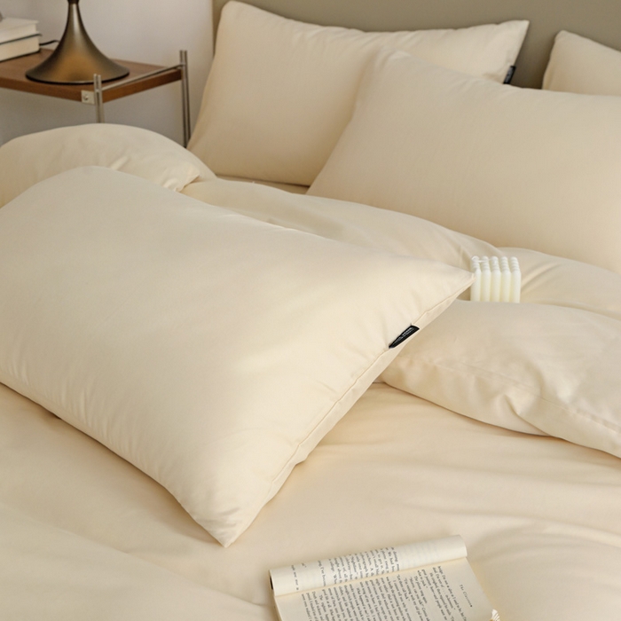 91家纺网 家纺一手货源 找家纺 富馨莱 2025新款60支纯棉纯色双拼四件套 奶白