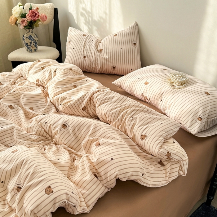 91家纺网 家纺一手货源 找家纺 欧尚 2025新款有氧针织双层纱四件套 骑士熊