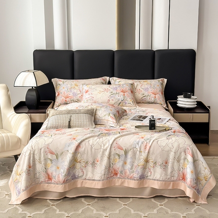 91家纺网 家纺一手货源 找家纺 （总）娇逸家居 2025新款50支印花莱赛尔天丝夏被镂空款花边夏凉被