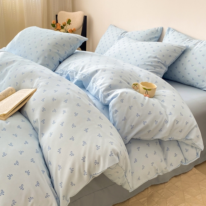 91家纺网 家纺一手货源 找家纺 欧尚 2025新款有氧针织双层纱四件套 洁美蓝