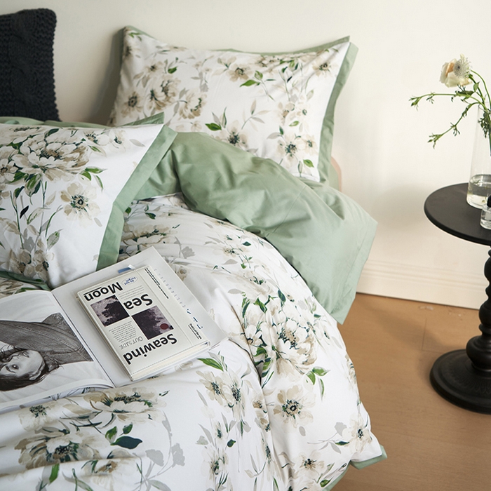 91家纺网 家纺一手货源 找家纺 橙艺家居 2025新款臻品柔棉印花四件套 云苓-绿