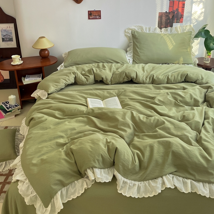 91家纺网 家纺一手货源 找家纺 慕澄家纺 2025新款中古风法式蕾丝复古四件套 青豆