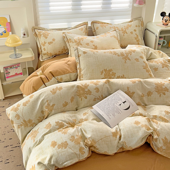 91家纺网 家纺一手货源 找家纺 暖芯优选 2025新款小清新印花全棉磨毛四件套 浅花悠悠