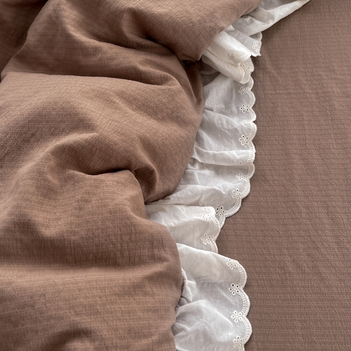 91家纺网 家纺一手货源 找家纺 慕澄家纺 2025新款中古风法式蕾丝复古四件套 咖啡