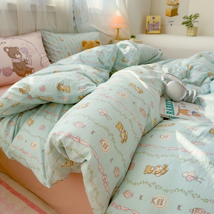 宏源家纺 2025新款A类水洗云朵棉单被套 礼物小熊