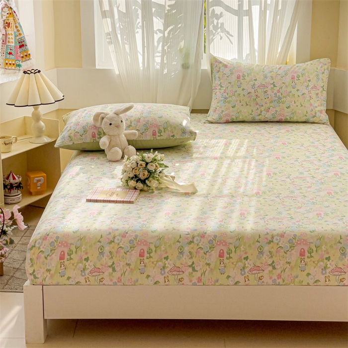 91家纺网 家纺一手货源 找家纺 名兮家居 2025新款13372全棉印花四件套单品系列-单床笠 花花世界