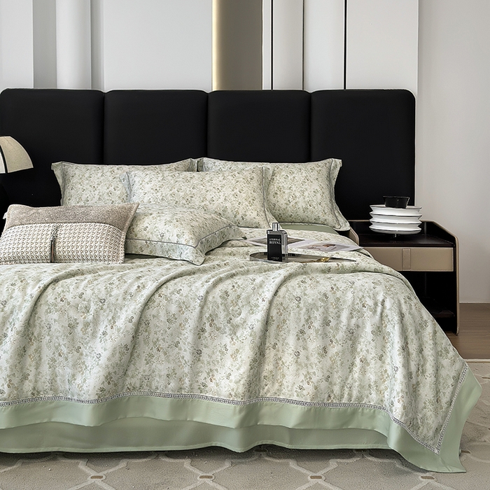 91家纺网 家纺一手货源 找家纺 娇逸家居 2025新款50支印花莱赛尔天丝夏被镂空款花边夏凉被 拾间