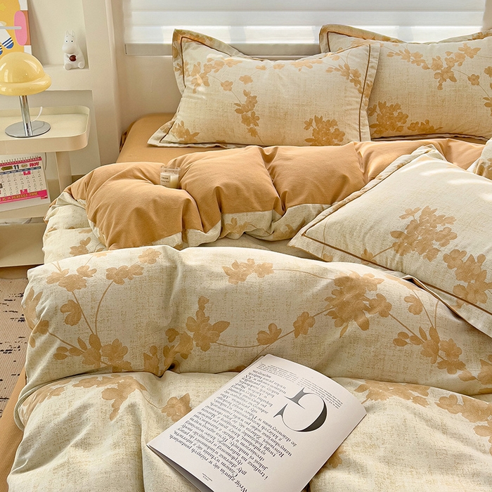 91家纺网 家纺一手货源 找家纺 暖芯优选 2025新款小清新印花全棉磨毛四件套 浅花悠悠