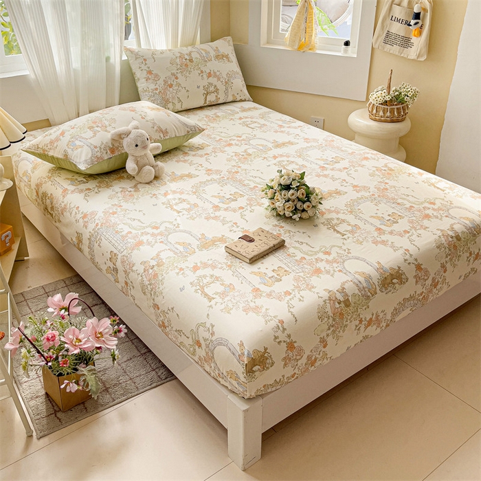 91家纺网 家纺一手货源 找家纺 名兮家居 2025新款13372全棉印花四件套单品系列-单床笠 菲尔庄园