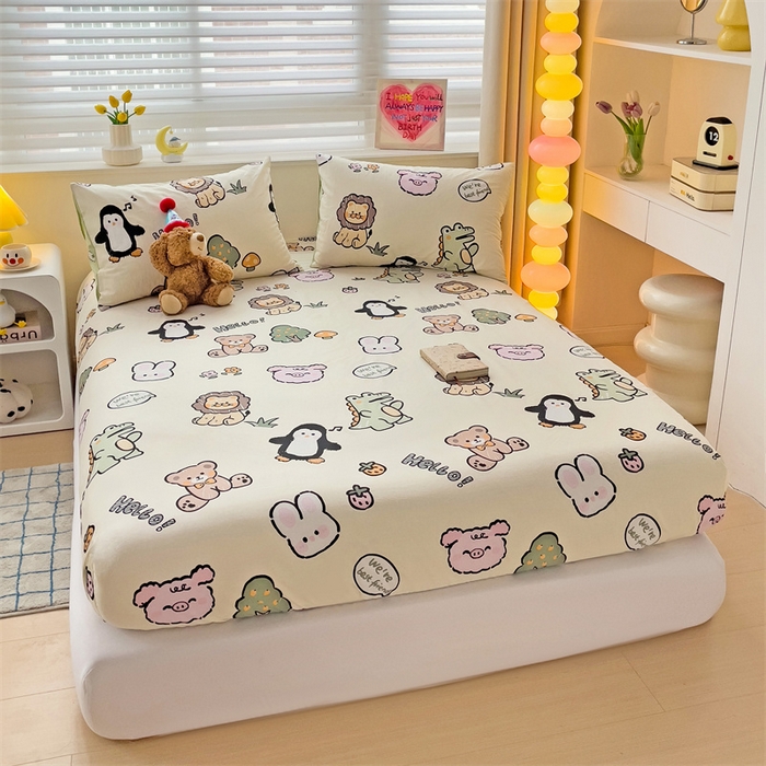 91家纺网 家纺一手货源 找家纺 名兮家居 2025新款13372全棉印花四件套单品系列-单床笠 动物世界