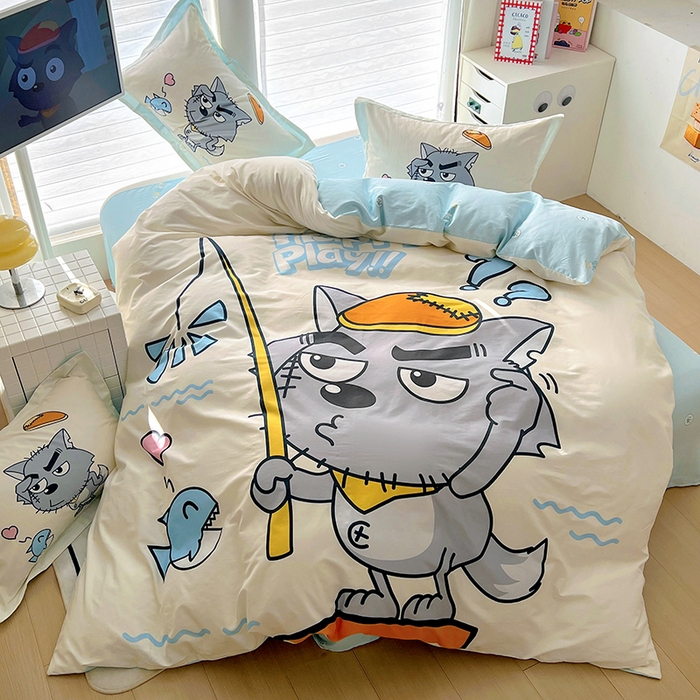 91家纺网 家纺一手货源 找家纺 浩诚 2025新款第二批正版喜羊羊灰太狼全棉卡通大版印花四件套-提供买家秀 奇妙空间