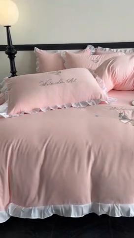 91家纺网 家纺一手货源 找家纺 （总）苏美 2025新款小清新花边水洗棉刺绣四件套