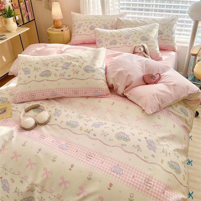 91家纺网 家纺一手货源 找家纺 名兮家居 2025新款12868全棉纯棉四件套 开心小象