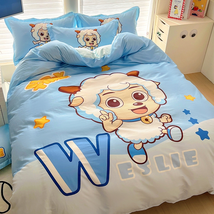 91家纺网 家纺一手货源 找家纺 浩诚 2025新款第二批正版喜羊羊灰太狼全棉卡通大版印花四件套-提供买家秀 喜气羊羊