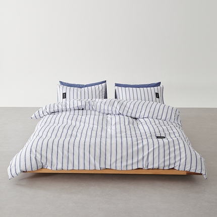 怡家居  2025新款极简黑标系列蓝色条纹四件套 白芷