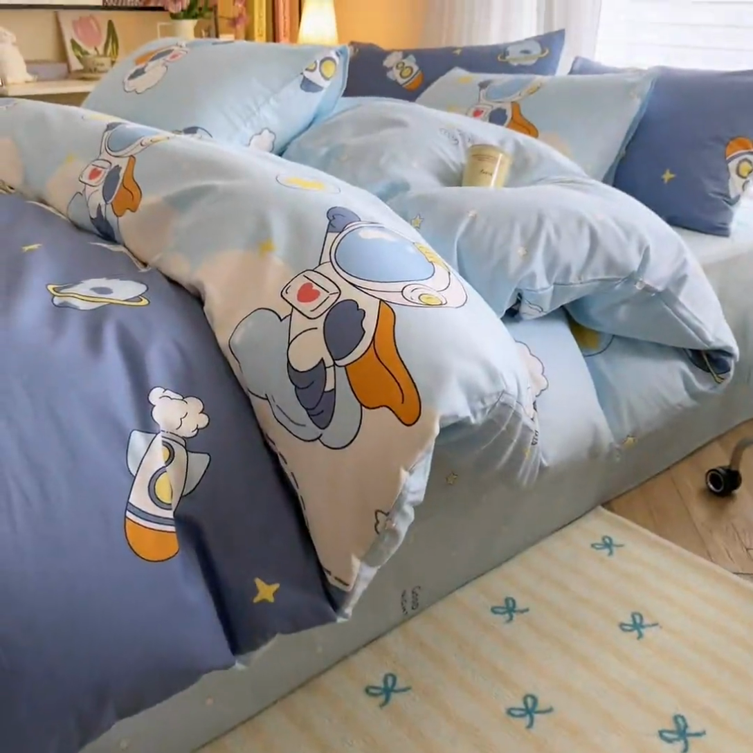 91家纺网 家纺一手货源 找家纺 名兮家居 2025新款12868全棉纯棉四件套 畅游星球