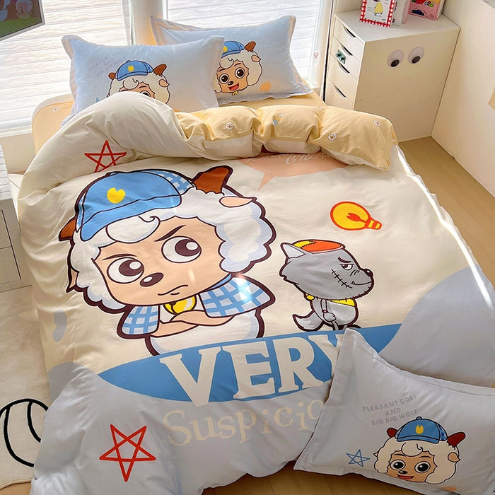 91家纺网 家纺一手货源 找家纺 （总）浩诚 2025新款第二批正版喜羊羊灰太狼全棉卡通大版印花四件套-提供买家秀