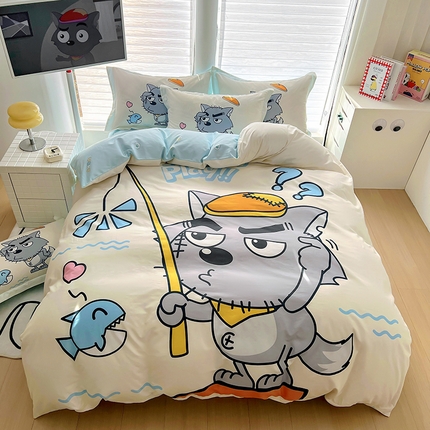 浩诚 2025新款第二批正版喜羊羊灰太狼全棉卡通大版印花四件套-提供买家秀 奇妙空间
