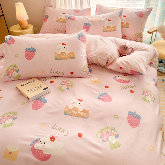 91家纺网 家纺一手货源 找家纺 名兮家居 2025新款12868全棉纯棉四件套 草莓小白兔