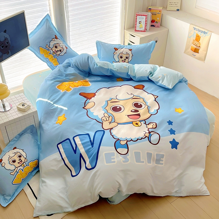 91家纺网 家纺一手货源 找家纺 浩诚 2025新款第二批正版喜羊羊灰太狼全棉卡通大版印花四件套-提供买家秀 喜气羊羊