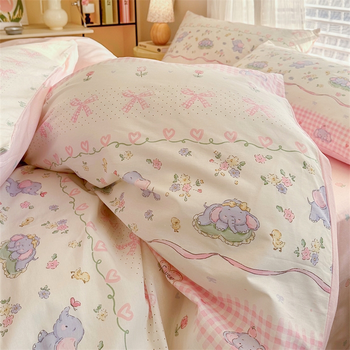 91家纺网 家纺一手货源 找家纺 名兮家居 2025新款12868全棉纯棉四件套 开心小象