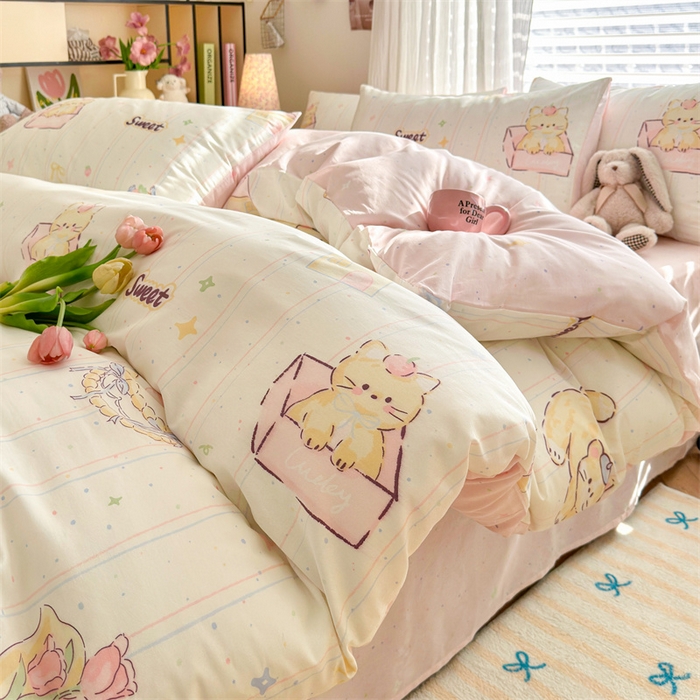 91家纺网 家纺一手货源 找家纺 名兮家居 2025新款12868全棉纯棉四件套 猫咪盒