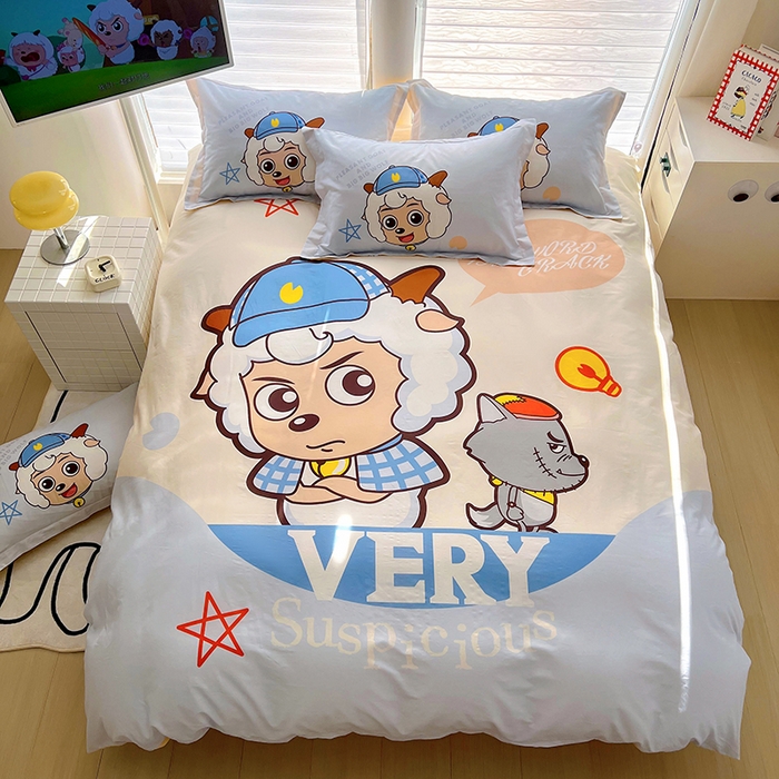 91家纺网 家纺一手货源 找家纺 （总）浩诚 2025新款第二批正版喜羊羊灰太狼全棉卡通大版印花四件套-提供买家秀