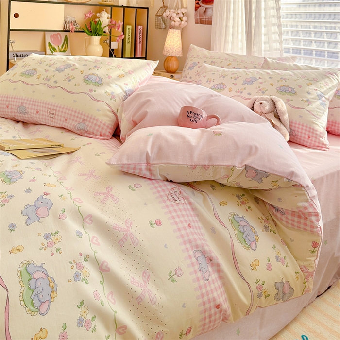 91家纺网 家纺一手货源 找家纺 名兮家居 2025新款12868全棉纯棉四件套 开心小象