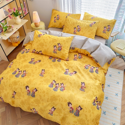 名兮家居 2025新款12868全棉纯棉四件套 唐装女孩-黄