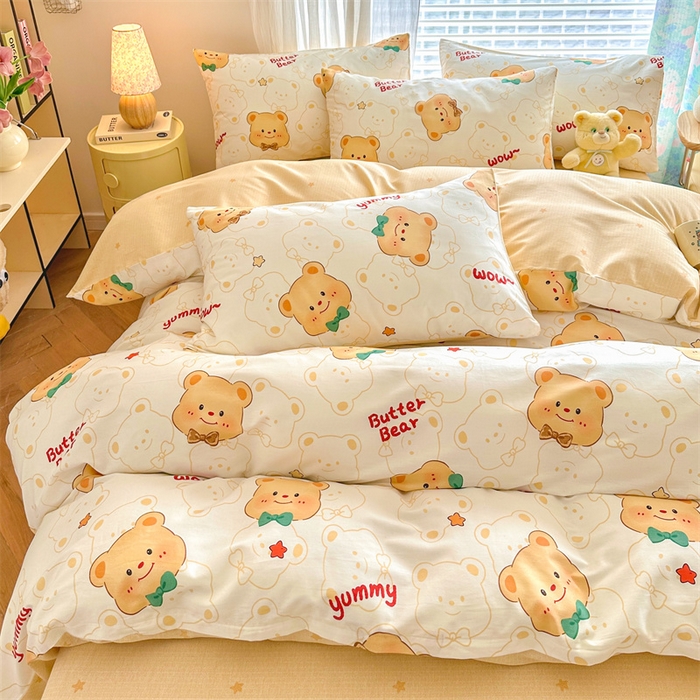 91家纺网 家纺一手货源 找家纺 名兮家居 2025新款12868全棉纯棉四件套 迷你熊