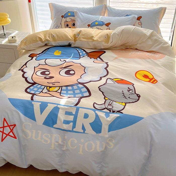 91家纺网 家纺一手货源 找家纺 浩诚 2025新款第二批正版喜羊羊灰太狼全棉卡通大版印花四件套-提供买家秀 羊羊乐