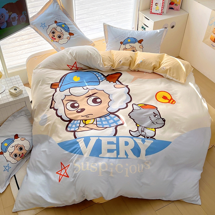 91家纺网 家纺一手货源 找家纺 （总）浩诚 2025新款第二批正版喜羊羊灰太狼全棉卡通大版印花四件套-提供买家秀