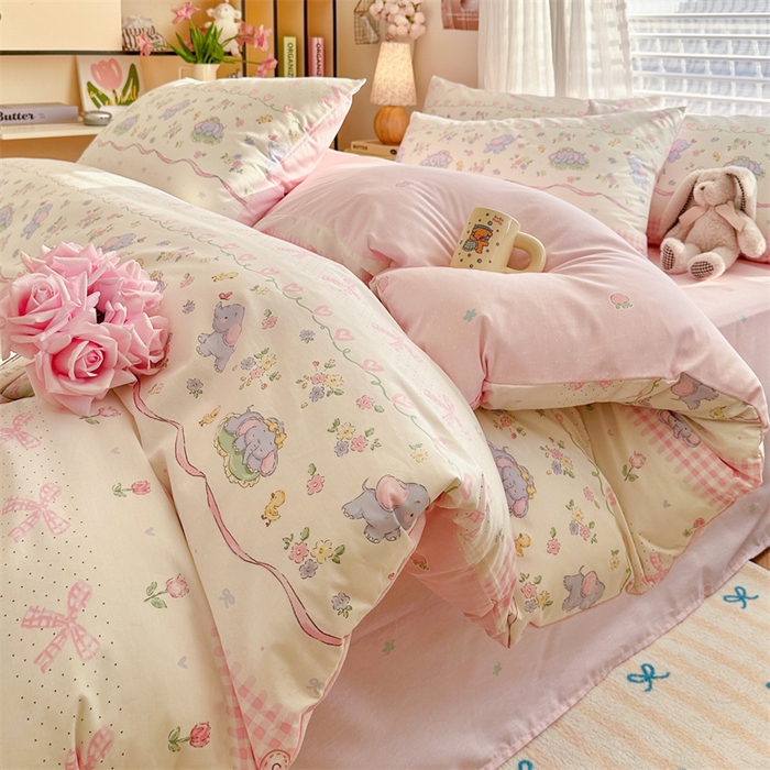 91家纺网 家纺一手货源 找家纺 名兮家居 2025新款12868全棉纯棉四件套 开心小象