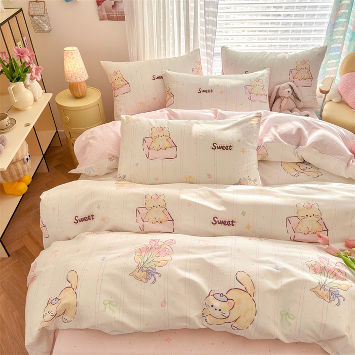 91家纺网 家纺一手货源 找家纺 名兮家居 2025新款12868全棉纯棉四件套 猫咪盒