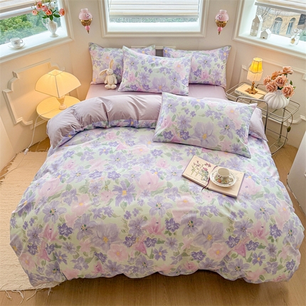 名兮家居 2025新款13372全棉四件套-大花卉系列 初秋紫