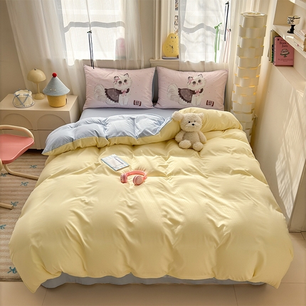 91家纺网 家纺一手货源 找家纺 （总）贝扬思家纺 2025新款水洗棉拼色Lolita系列四件套-系列二