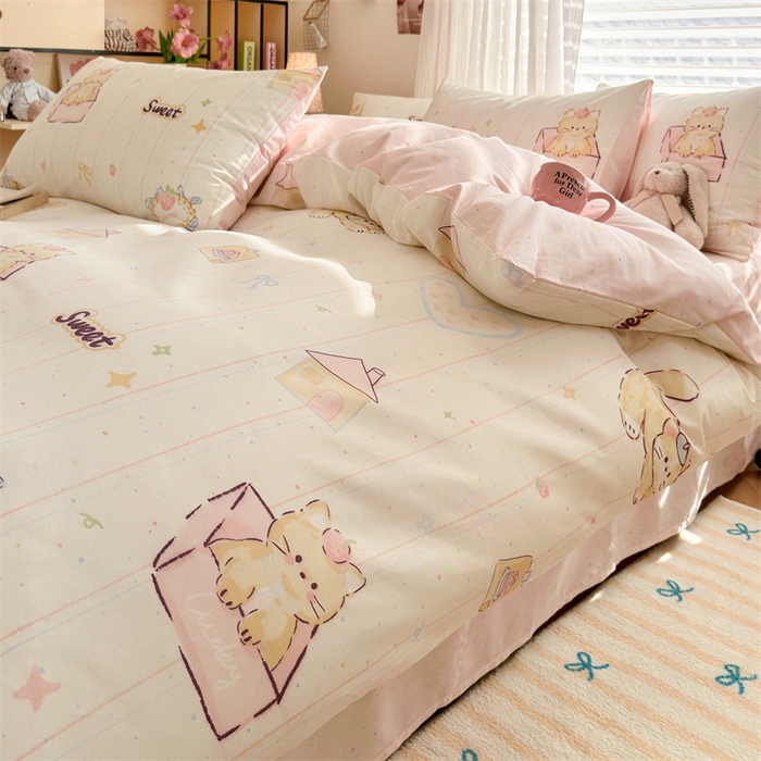 91家纺网 家纺一手货源 找家纺 名兮家居 2025新款12868全棉纯棉四件套 猫咪盒