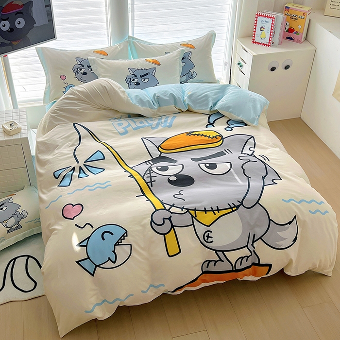 91家纺网 家纺一手货源 找家纺 浩诚 2025新款第二批正版喜羊羊灰太狼全棉卡通大版印花四件套-提供买家秀 奇妙空间