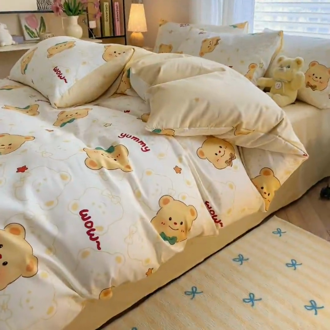 91家纺网 家纺一手货源 找家纺 名兮家居 2025新款12868全棉纯棉四件套 迷你熊