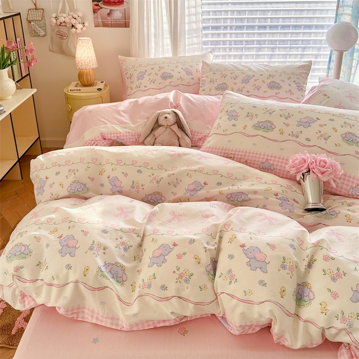 91家纺网 家纺一手货源 找家纺 名兮家居 2025新款12868全棉纯棉四件套 开心小象