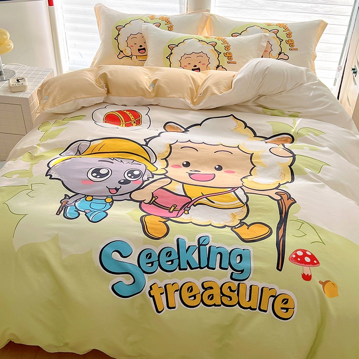 91家纺网 家纺一手货源 找家纺 浩诚 2025新款第二批正版喜羊羊灰太狼全棉卡通大版印花四件套-提供买家秀 去寻宝