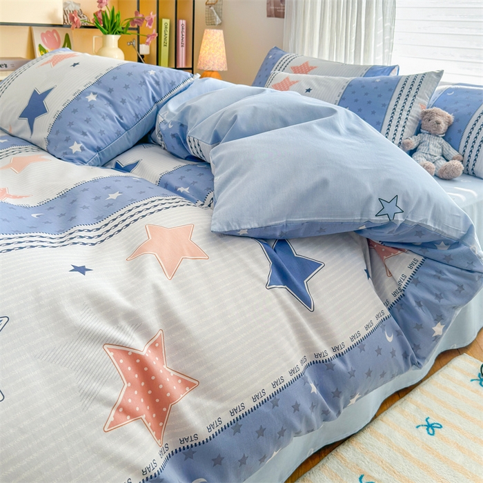 91家纺网 家纺一手货源 找家纺 名兮家居 2025新款12868全棉纯棉四件套 蓝色甜星